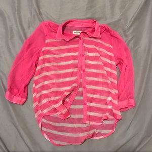 Abercrombie Kids Sheer Striped Hot Pink Blouse
